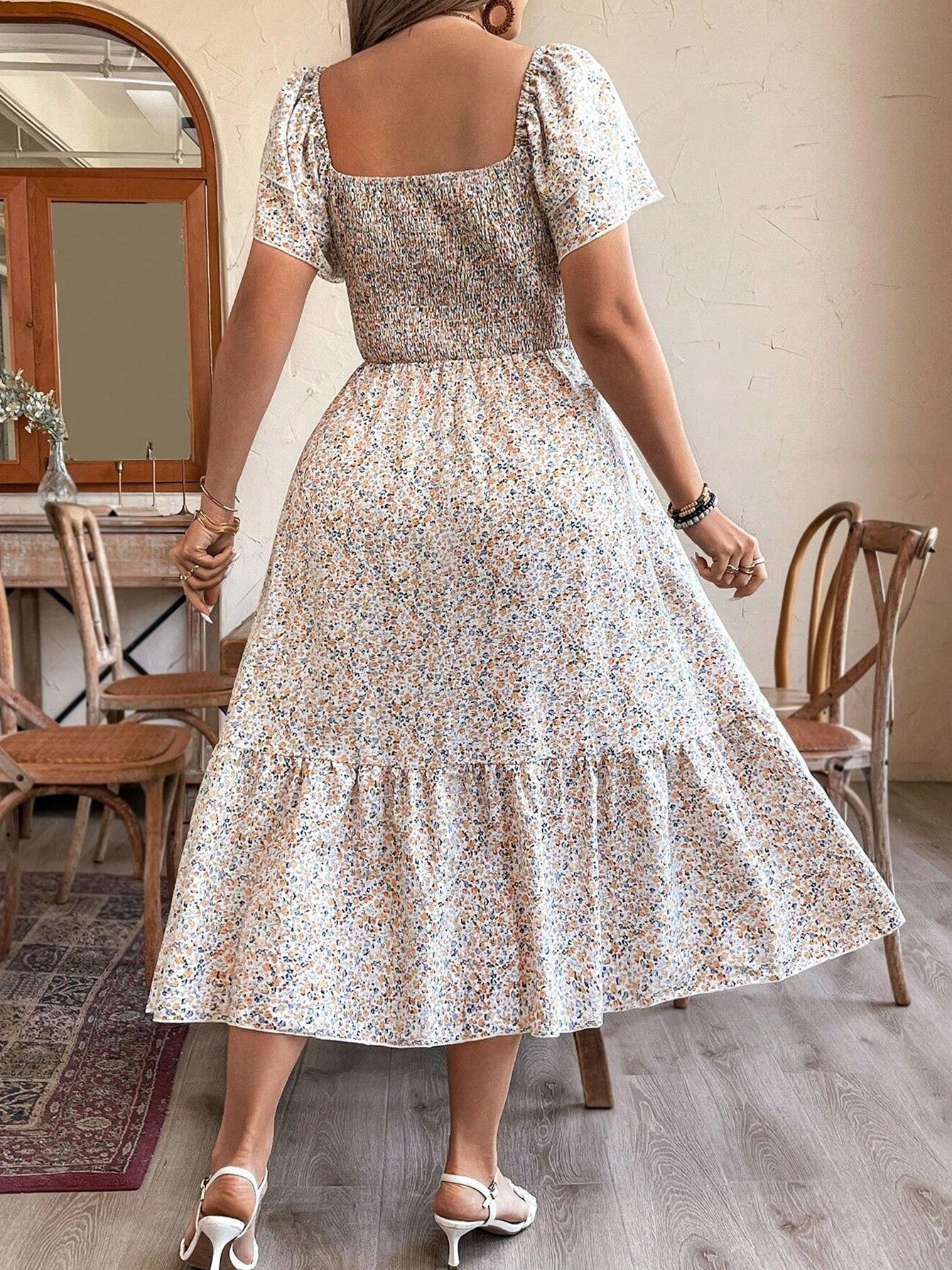 Vestido midi sin espalda talla grande – Elegante vestido de fiesta de verano plisado