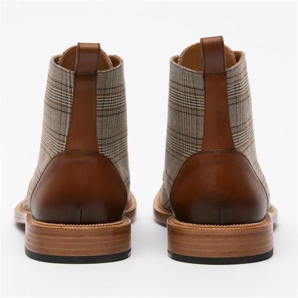 Lace-up Low-Top Boots With Checkered Fabric