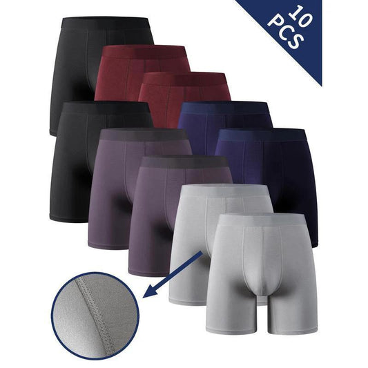 10pcs Men's Bamboo Fiber Boxer Briefs Medium Stretch Solid