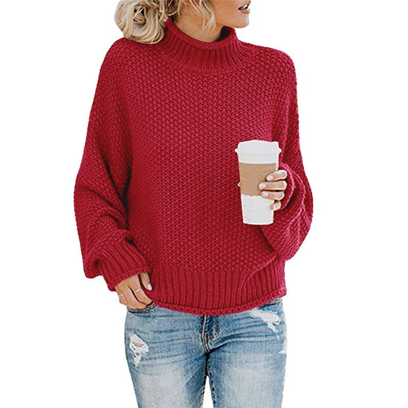 Solid Turtleneck Pullover Sweater Winter Fashion Casual Knitted Long-Sleeved Top Women's Clothing