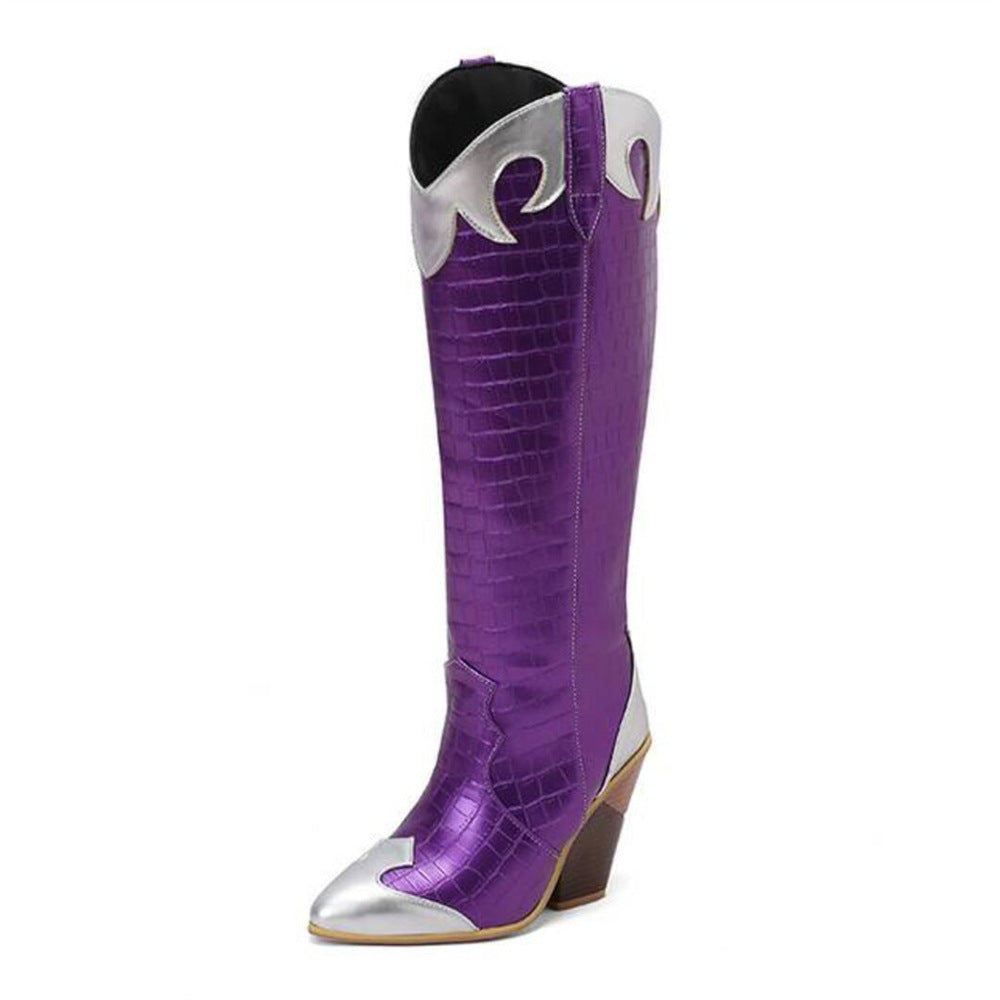Fashionable Patchwork Leather Knee-high Boots