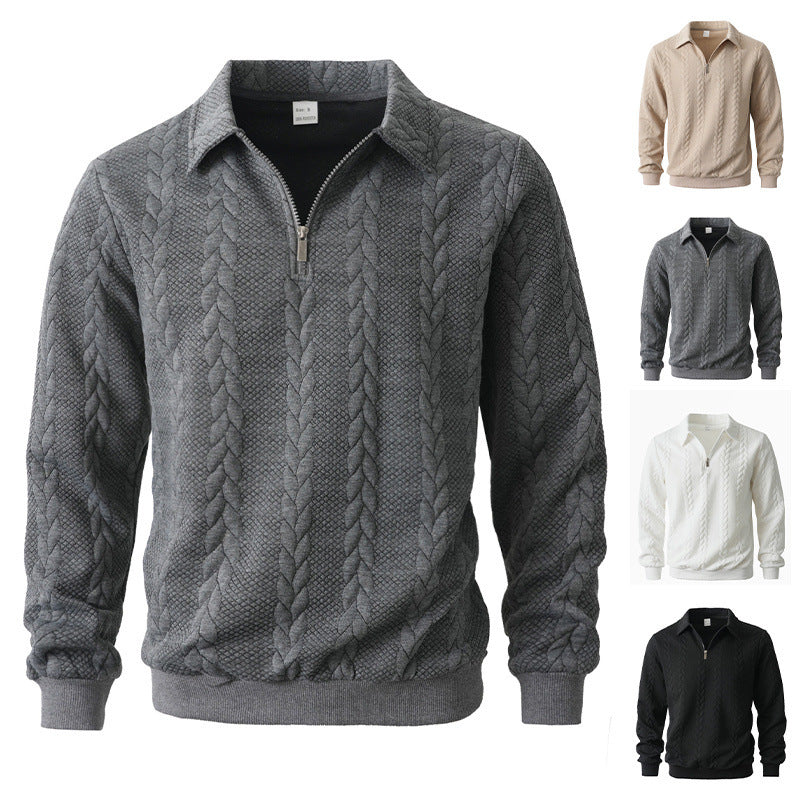 Cross-Border Amazon European And American Jacquard Autumn And Winter Lapel Pullover Half-Cardigan Zipper Sweatshirt Casual Sports Men's Knitted