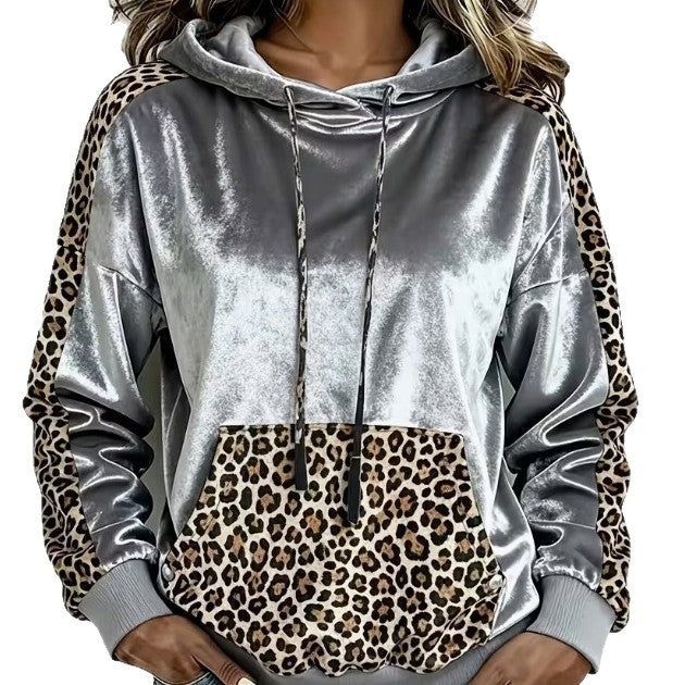 Velvet Leopard-print Hooded Sweatshirt Jacket