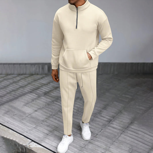 Turtleneck Half Zip Pocket Long Sleeve Sweater Trousers Casual Suit
