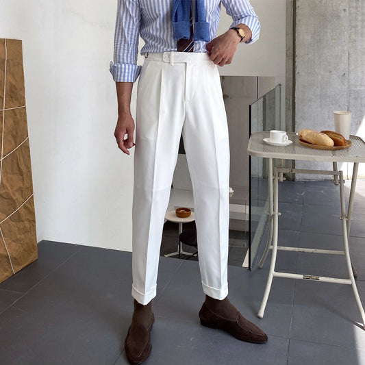 Pantalones Rectos de Cintura Alta Casual de Negocios para Hombre