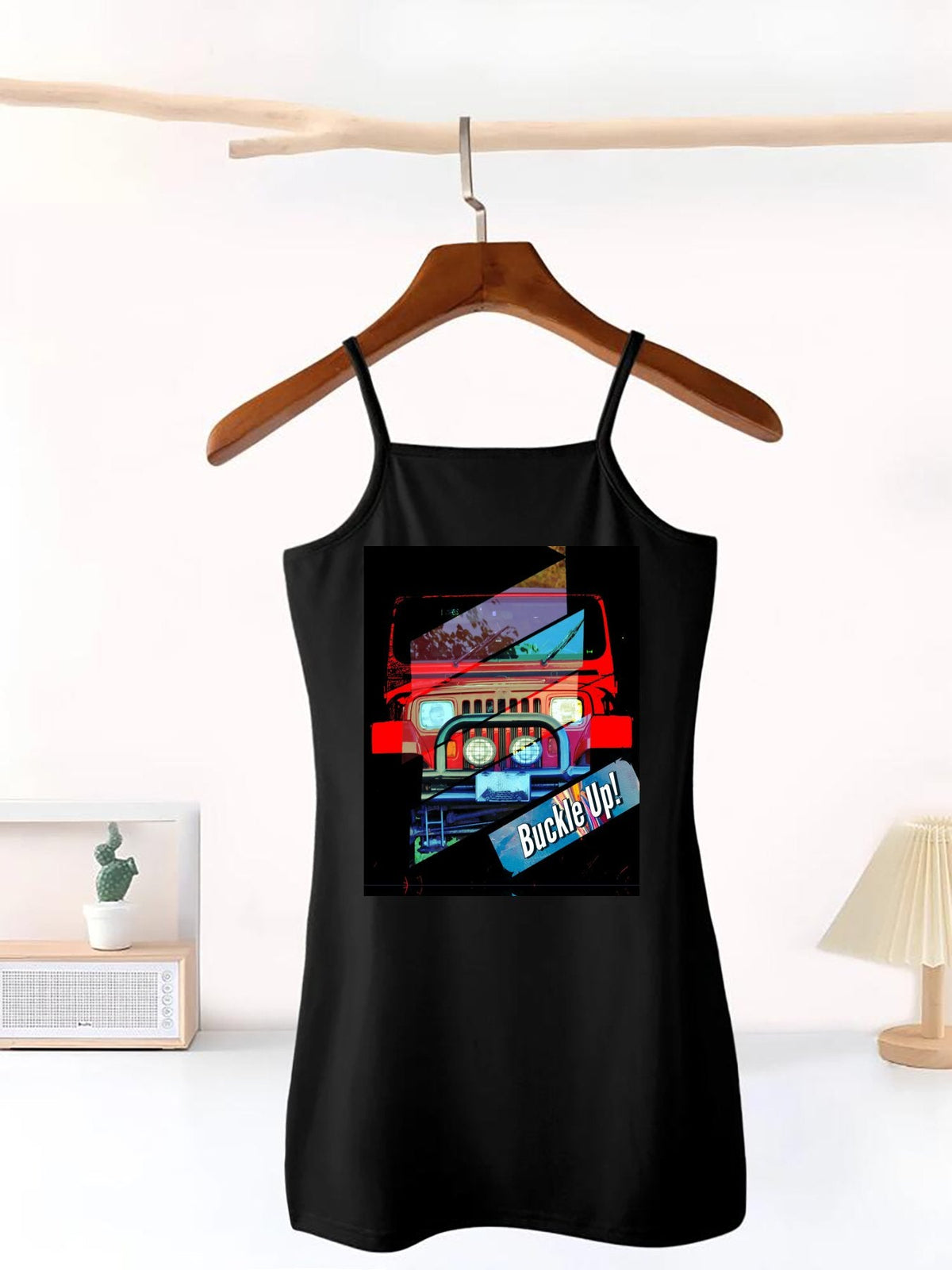Girl's Buckle Up! 4-wheel Drive Short Black Dress with Spaghetti Straps