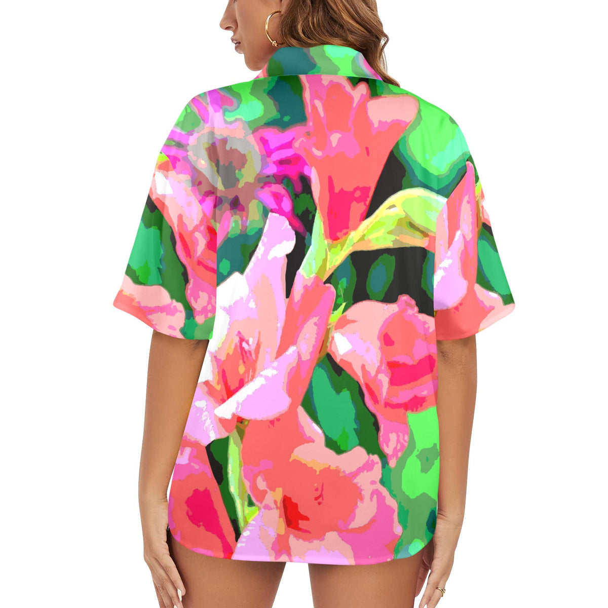 Women's Pink Flowers Hawaiian Shirt (Made in USA)