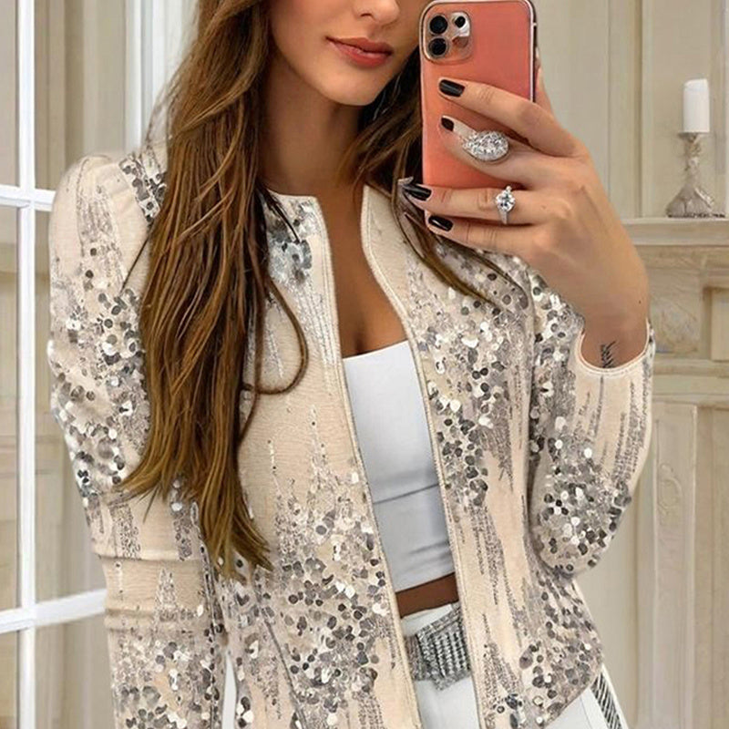 Chaqueta de lentejuelas con cremallera para mujer