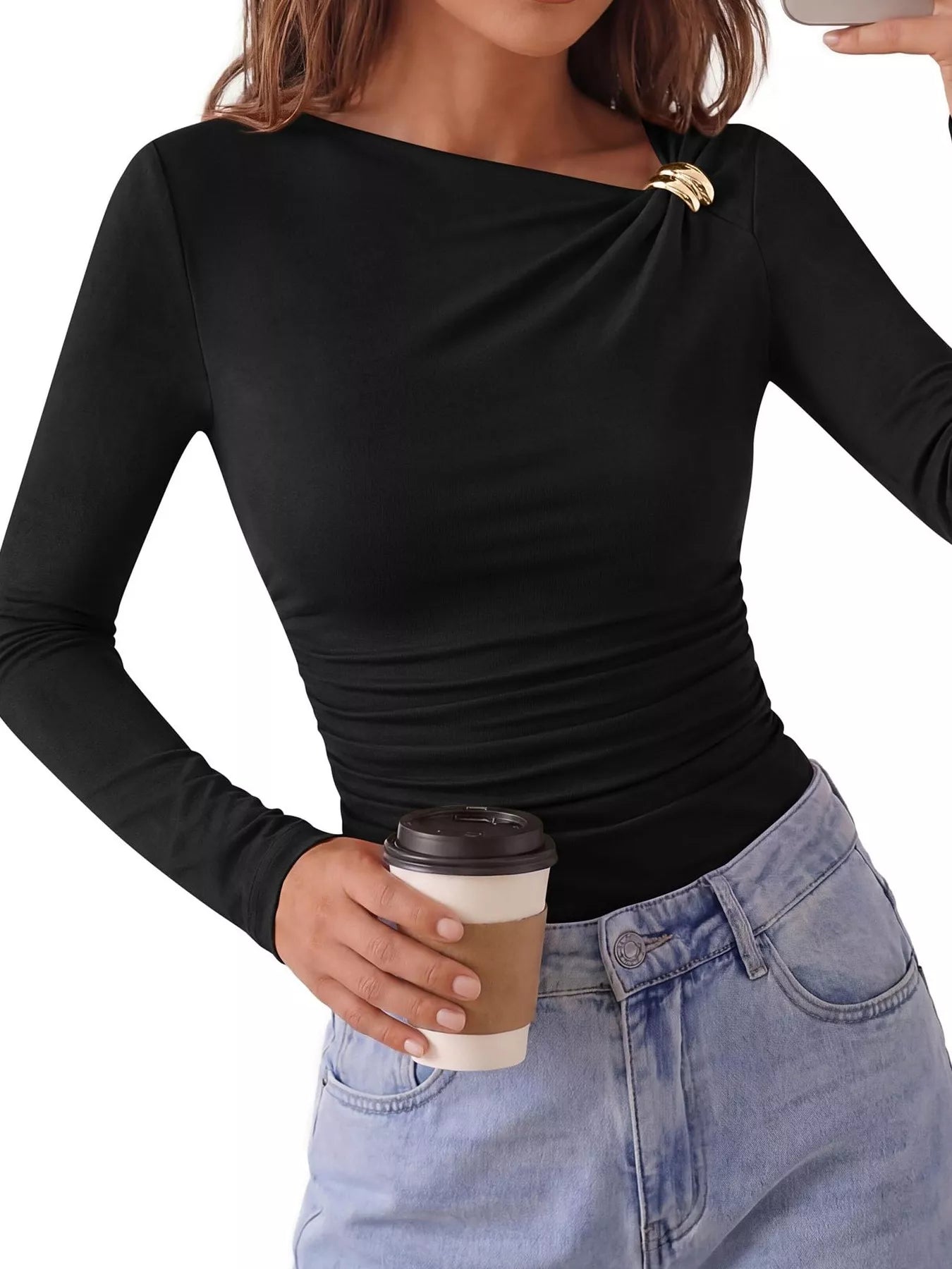 Metal Detail Long Sleeve T-Shirt