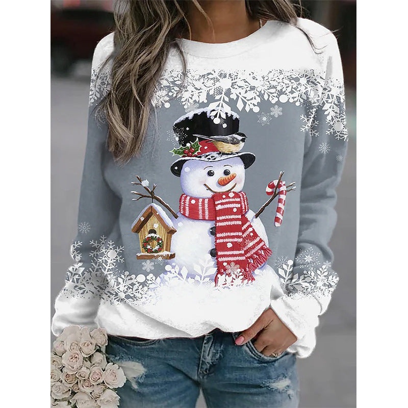 Suéter Holgado Estampado Muñeco de Nieve – Tejido Informal Navideño para Mujer