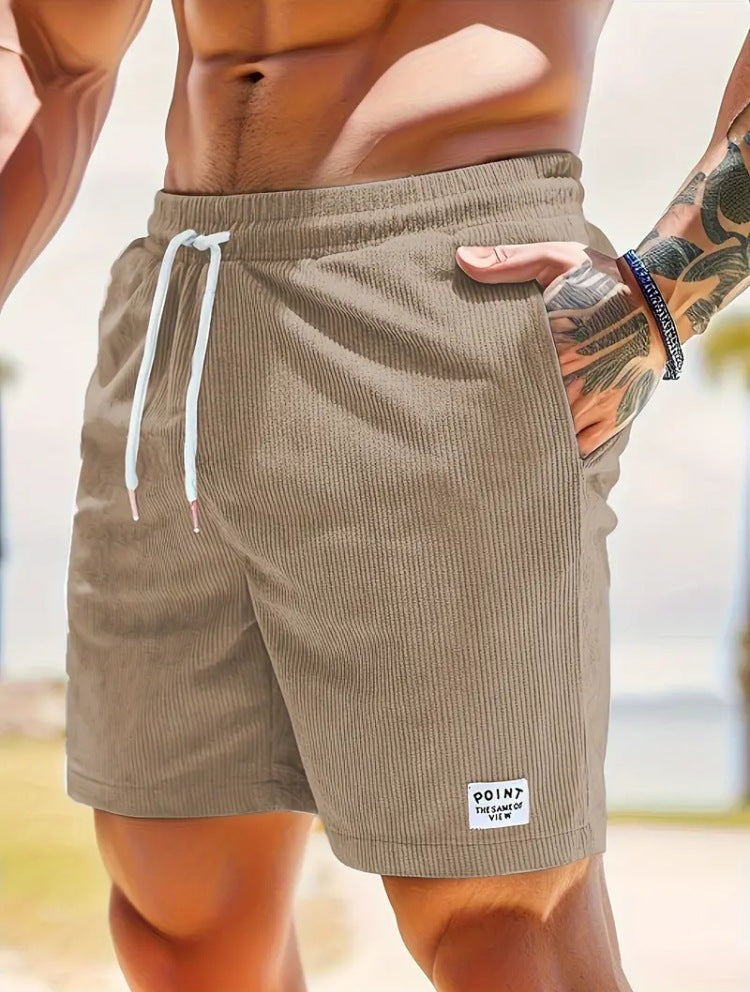 Pantalones cortos de cordón con cordones, pantalones cortos deportivos de pana para hombre, ropa de hombre