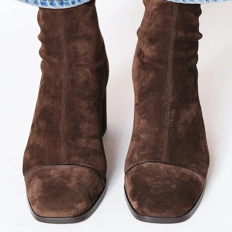 Women's High-Heel Suede Square-Toe Boots