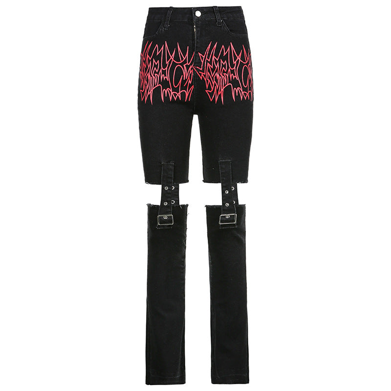 Trendy Hot High-rise Jeans With Stitchable Metal Buckle