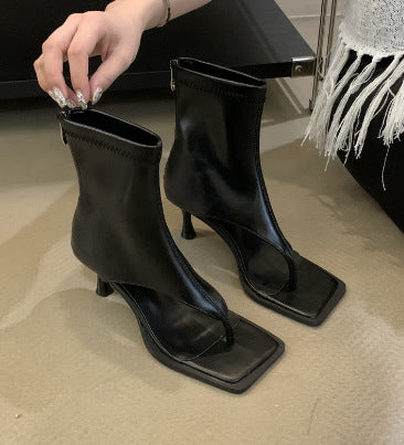 Open-Toe High-Heel Square-Toe Boots