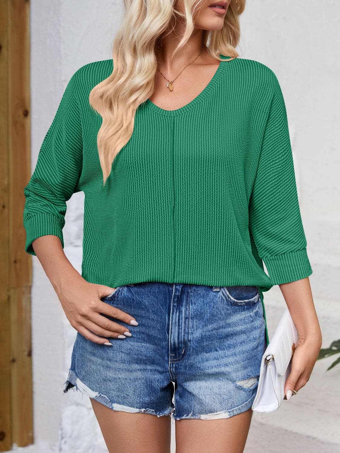 T-Shirts Trendsi just arrived - Textured 3/4 sleeve blouse