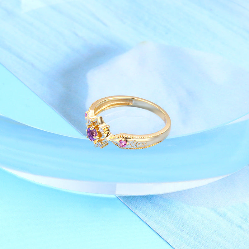 S925 Sterling Silver Amethyst Diamond Ring