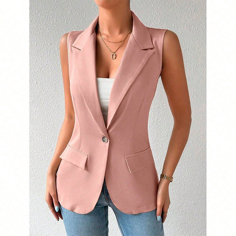 Chaleco sin mangas para mujer, blazer casual, frente abierto, chaqueta de oficina