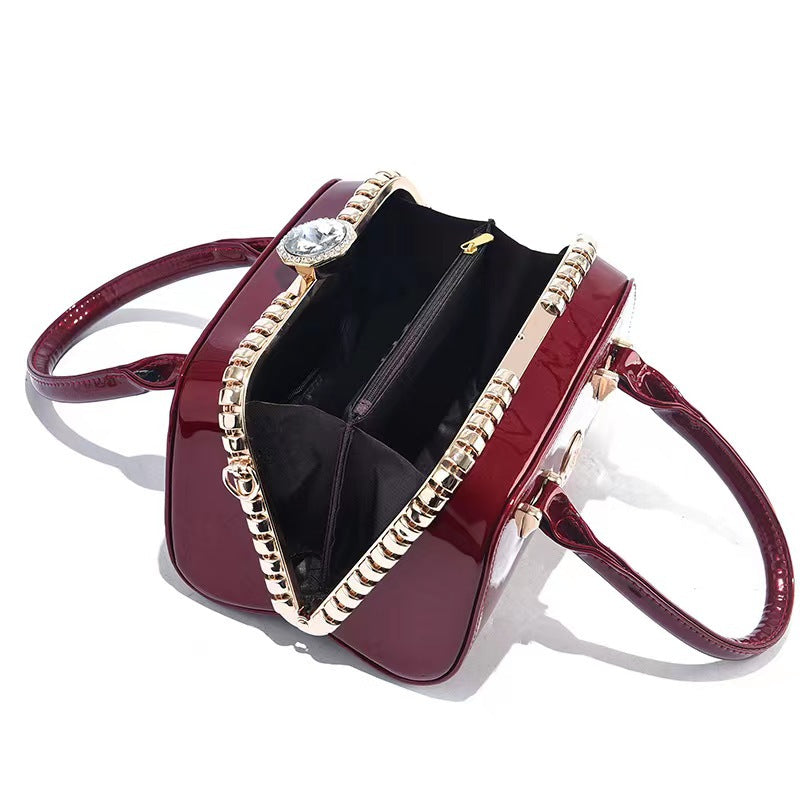Shiny Leather Diamond-Embellished Simple And Elegant Womens Bag Multi-Functional Evening Clutch