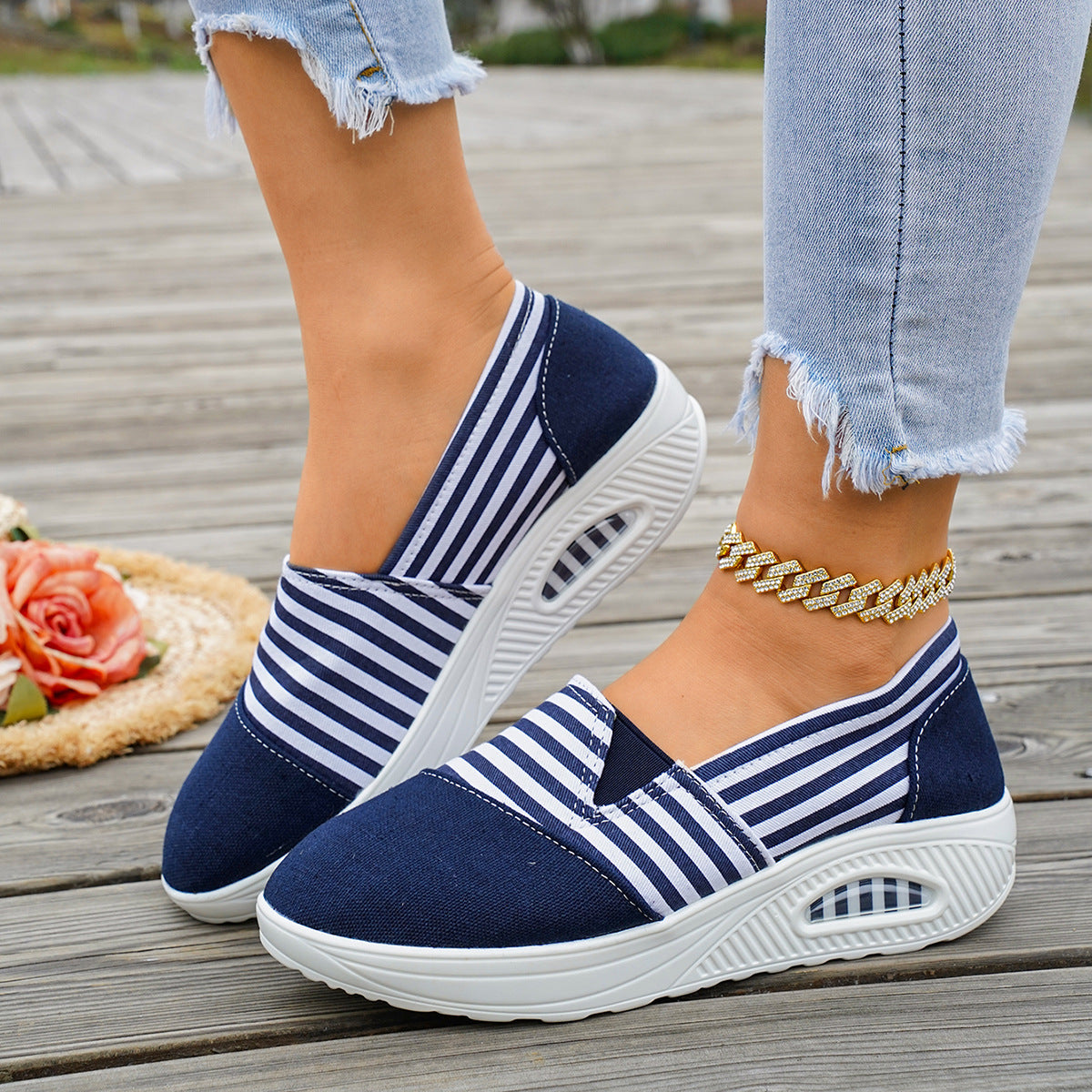 New Striped Canvas Sneakers Casual Shoes
