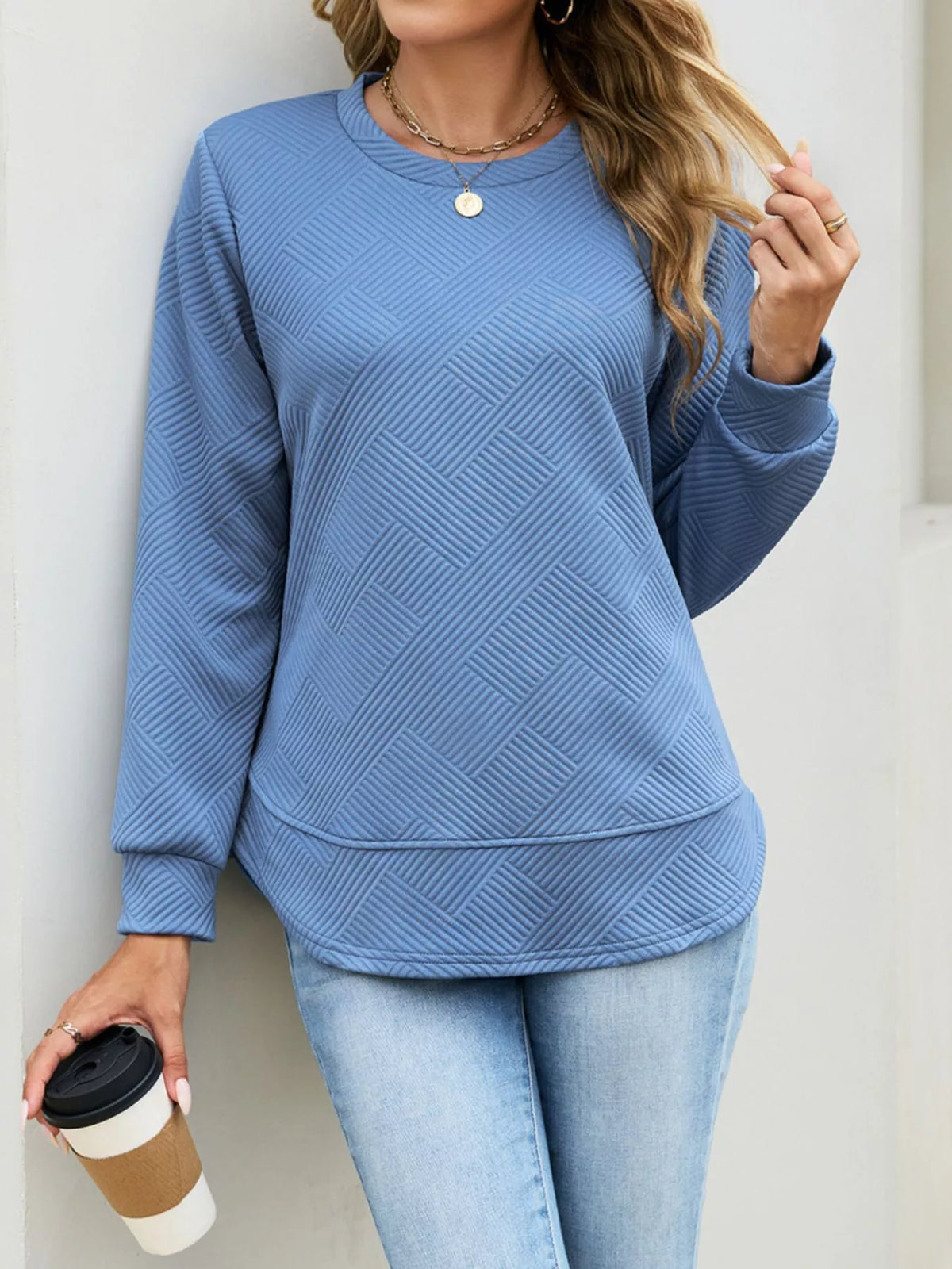 Textured Crew Neck Sweatshirt
