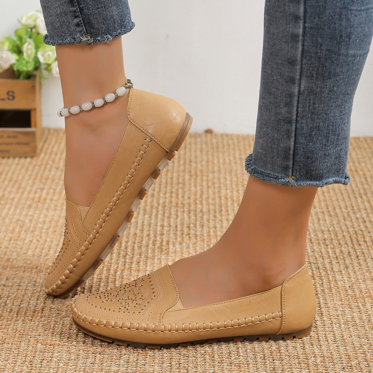 Mocasines Gommino Artesanales para Mujer – Zapatos Planos Casuales de Color Sólido