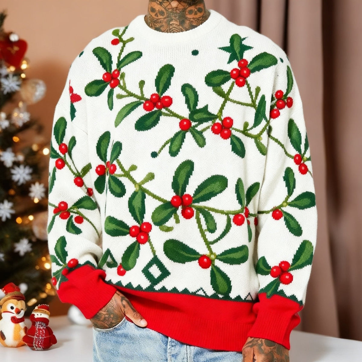 Mens Crew-Neck Sweatshirt With 3D Digital Print
