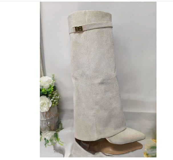 Women's Pointed-Toe Chunky Sole Mid-Calf Boots