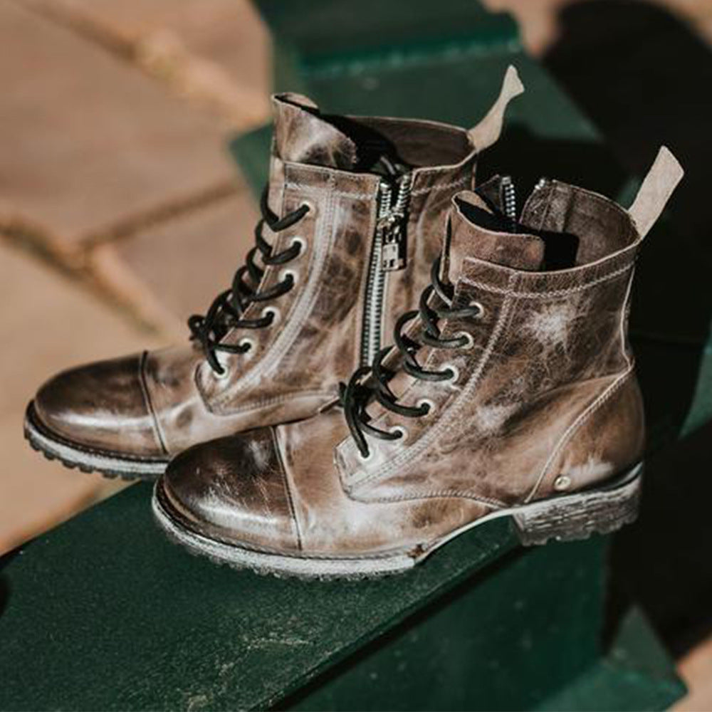 Retro Lace-Up Round-Toe Boots