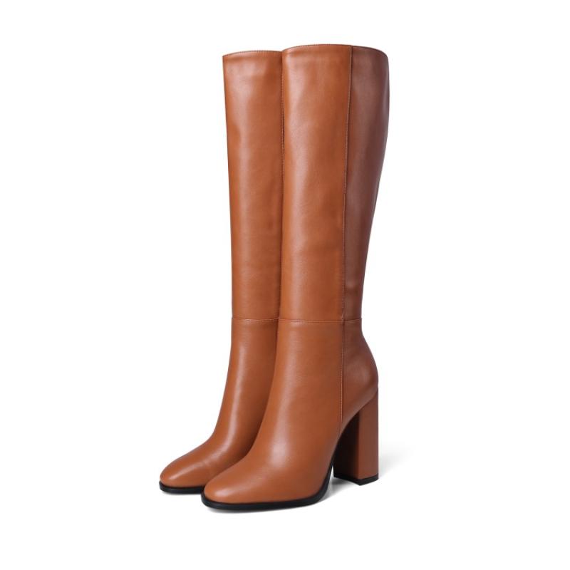 Women's Zipper Block Heel Knee-High Boots