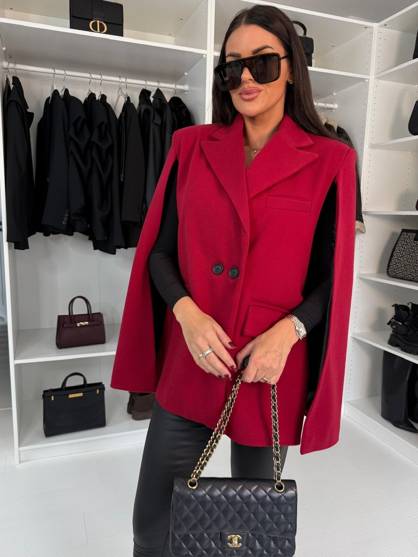 Abrigo tipo chal de color liso para mujer – Prenda exterior holgada tipo capa