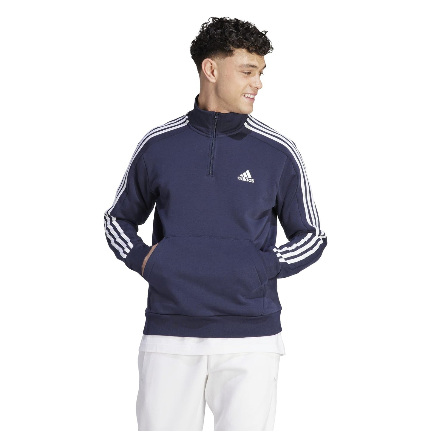 adidas Mens Essentials Fleece 3-Stripes 1/4 Zip Legend Ink/White X-Large