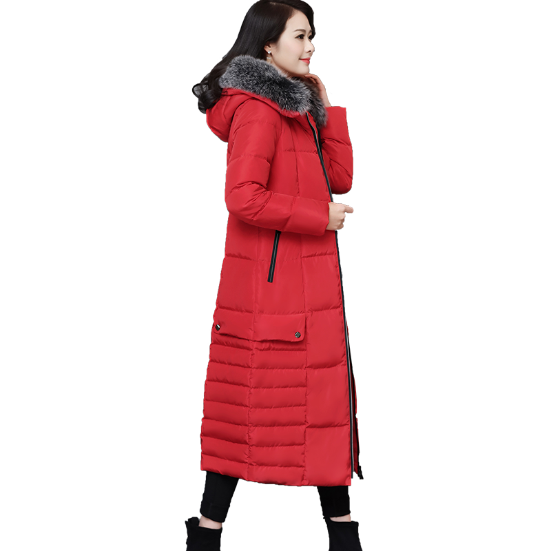 Hooded Padded Jacket with Fur Collar and Color Block
