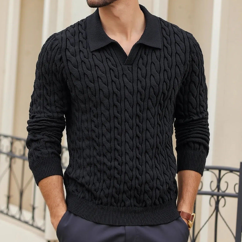 Knitted Long-Sleeve Cable-Knit Sweater For Men