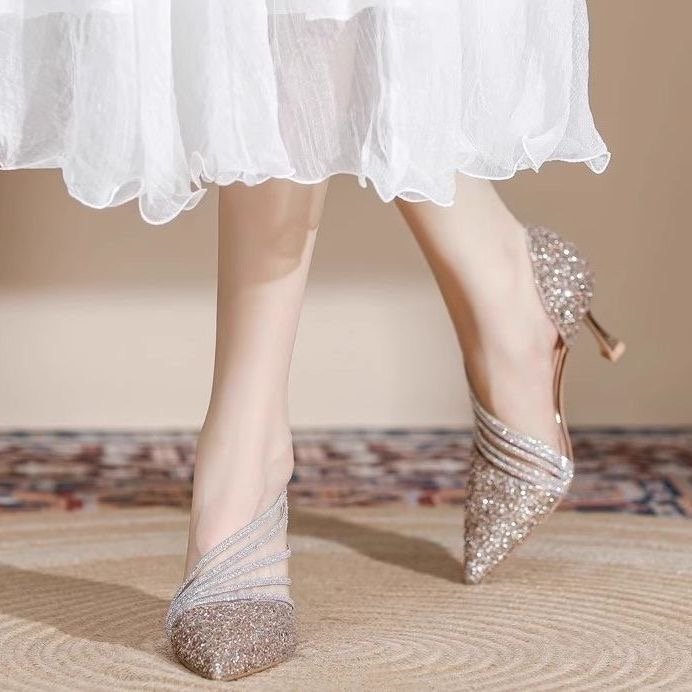 New Wedding Shoes For Bride Elegant Pointed Toe Women Slip On Pumps