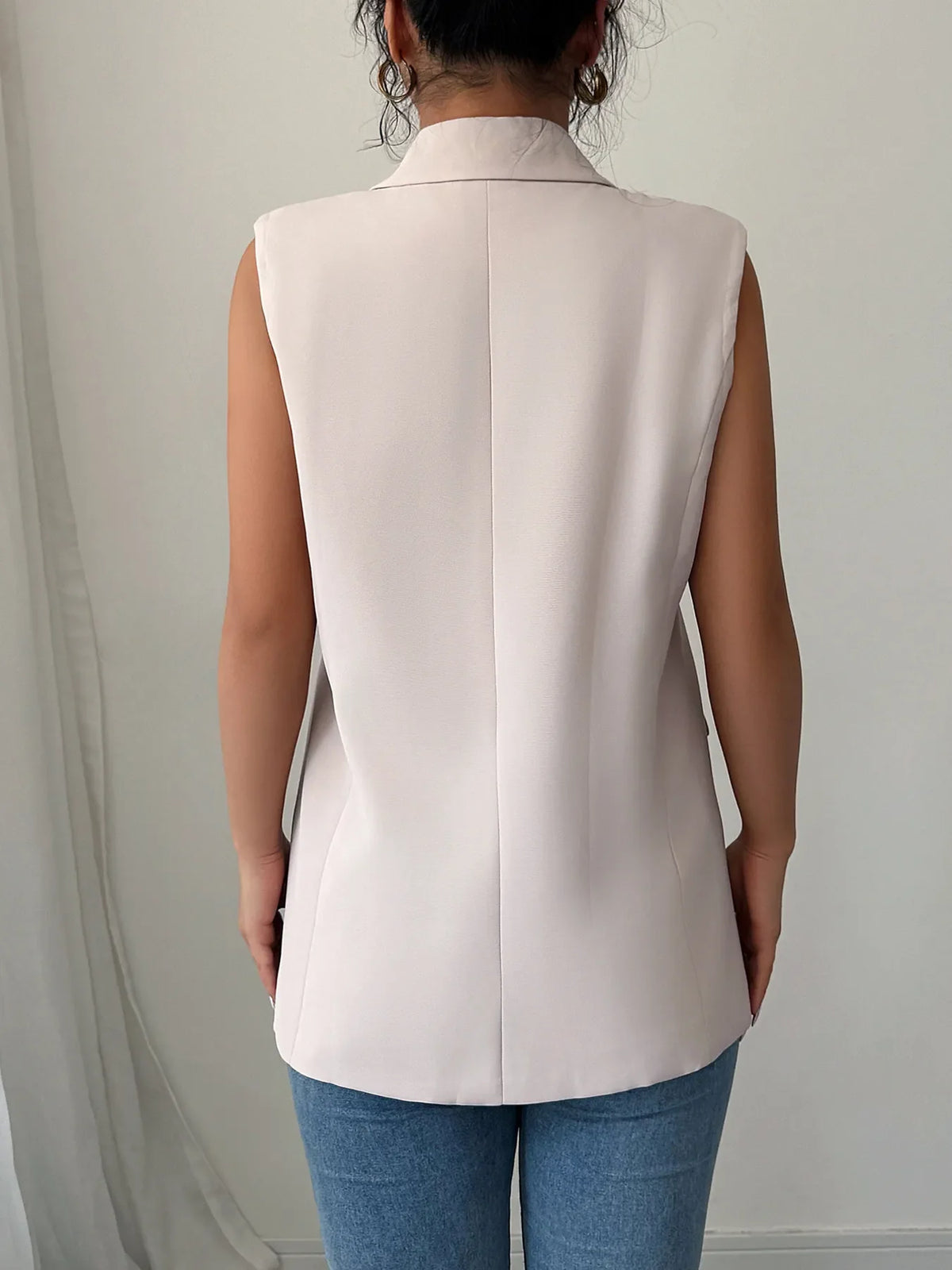 One Button V-Neck Blazer Vest Coat