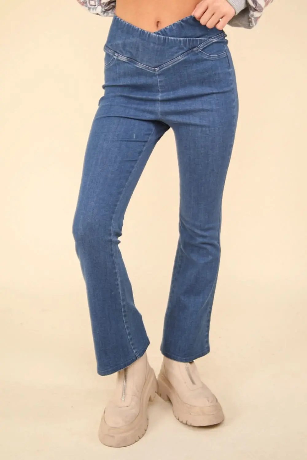 Trendsi Washed Denim Leggings Women's Crossover Style Comfort Fit