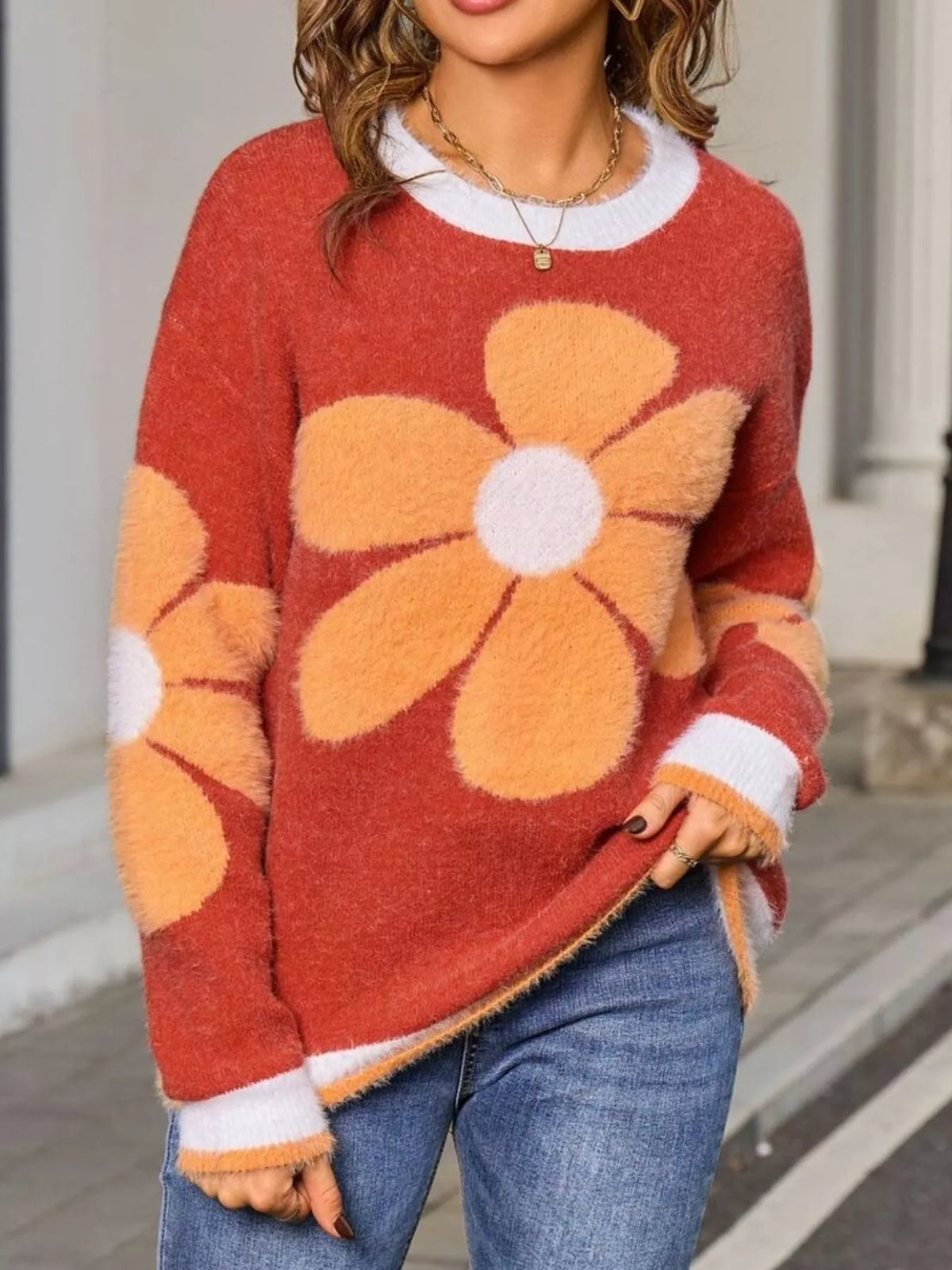 Flower Round Neck Sweater
