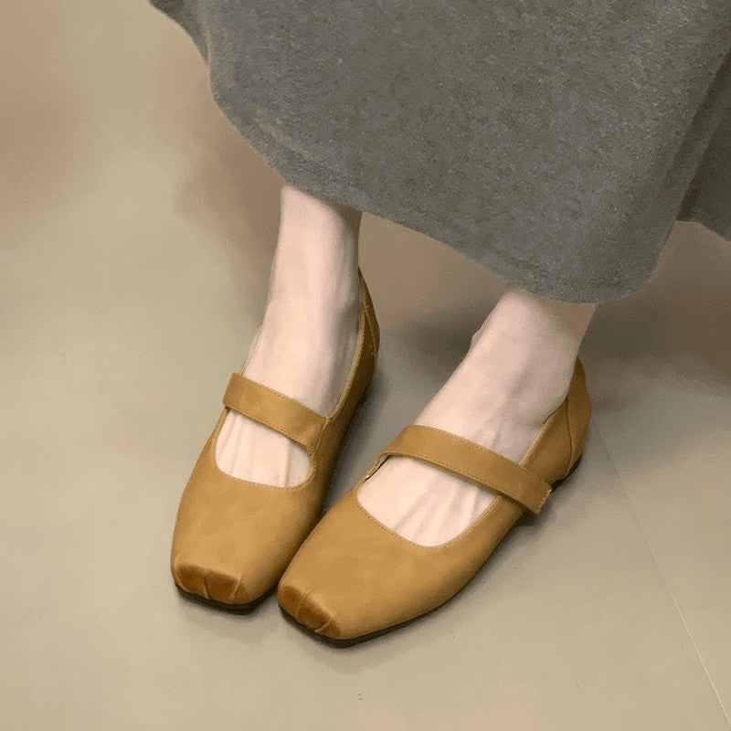 Women Split Toe Square Toe Mary Jane Flats, Single Strap Soft Faux Leather Minimalist Casual Daily Walking Shoes
