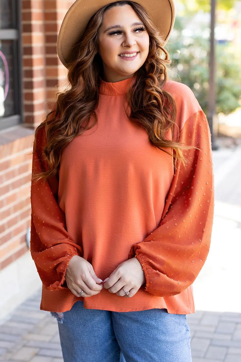 Women's Blouse - Red Swiss Dot Long Sleeve Keyhole - Southern Belle