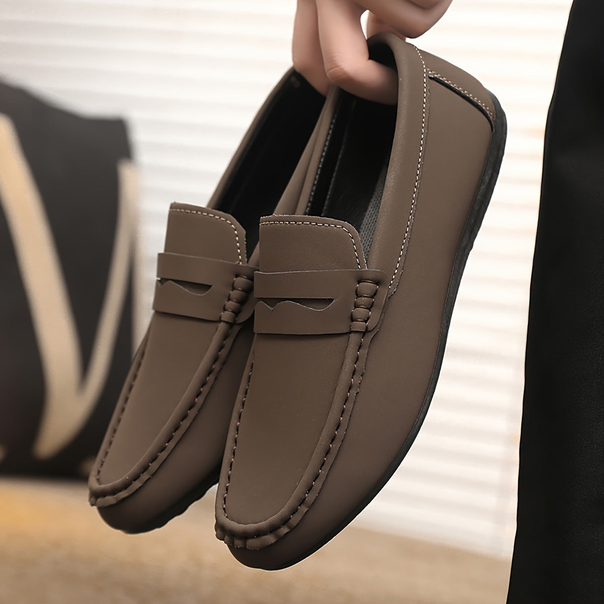 Mens Solid Color Penny Loafers Slip-On Shoes