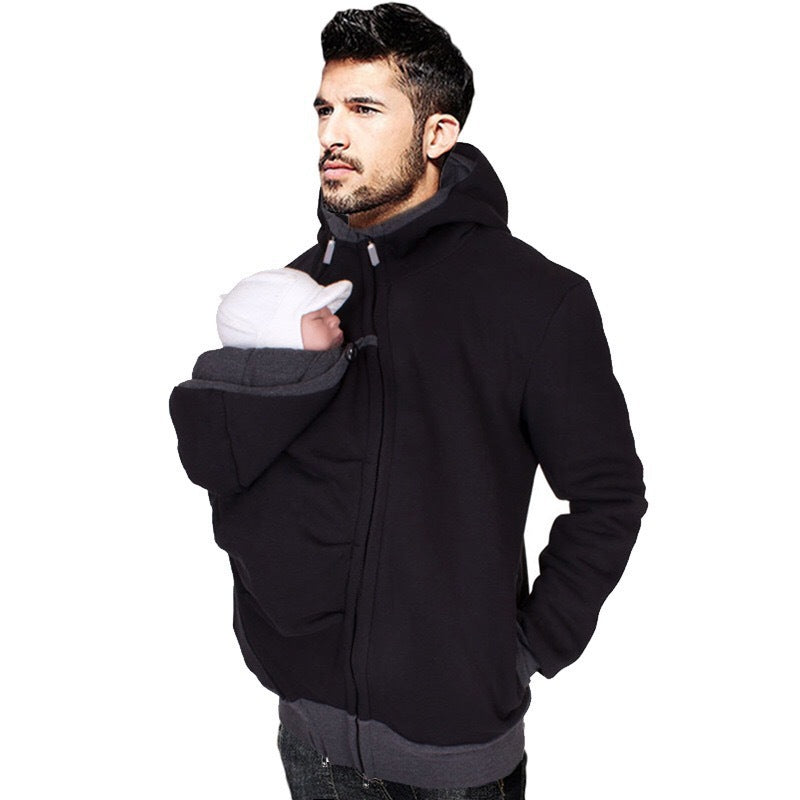 Aliexpress European And American Style Two-In-One Multifunctional Kangaroo Dad Sweatshirt Autumn And Winter Parent-Child Men's Style Parenting Bag