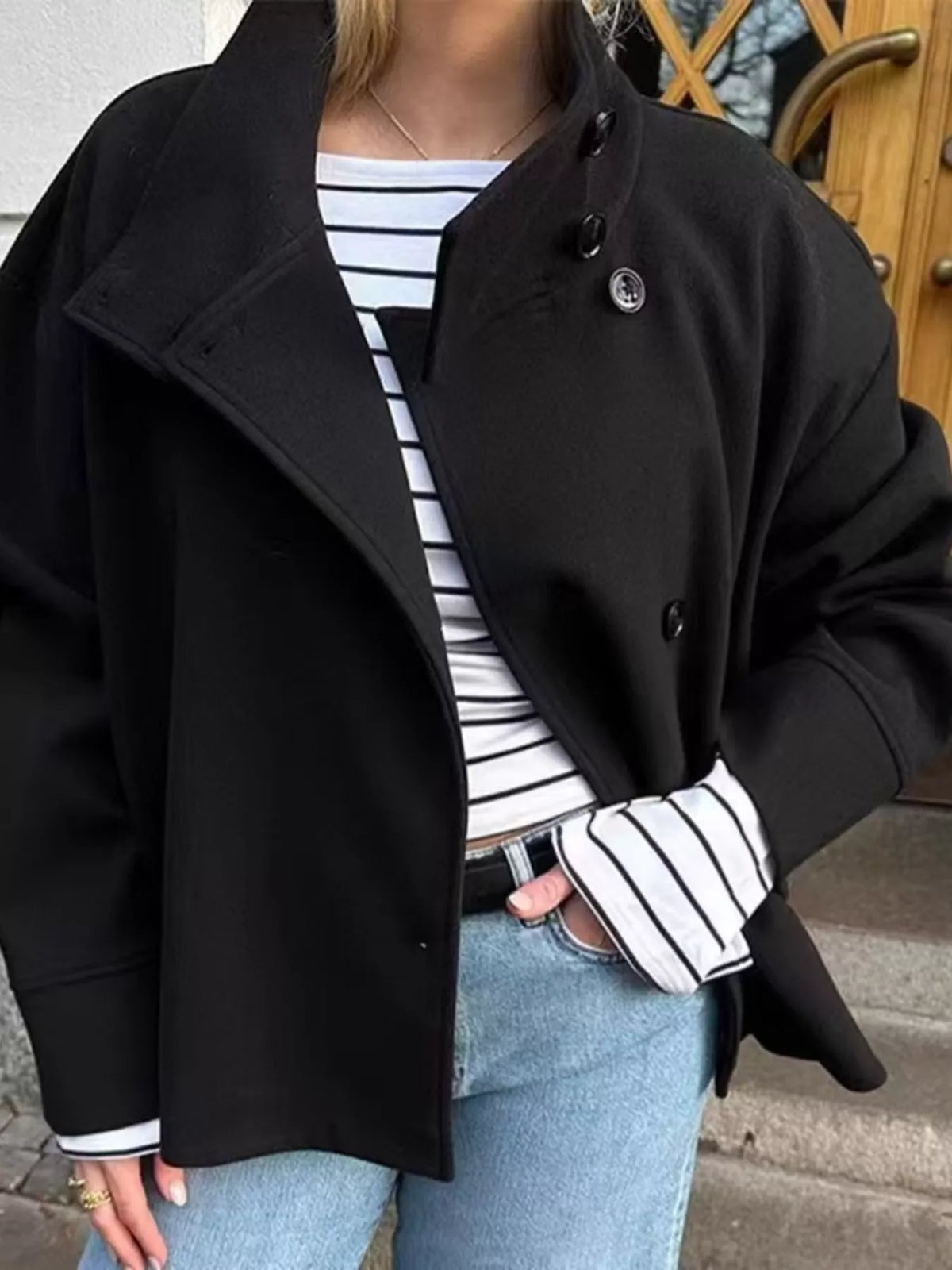 Wool Blend Long Sleeve Outerwear
