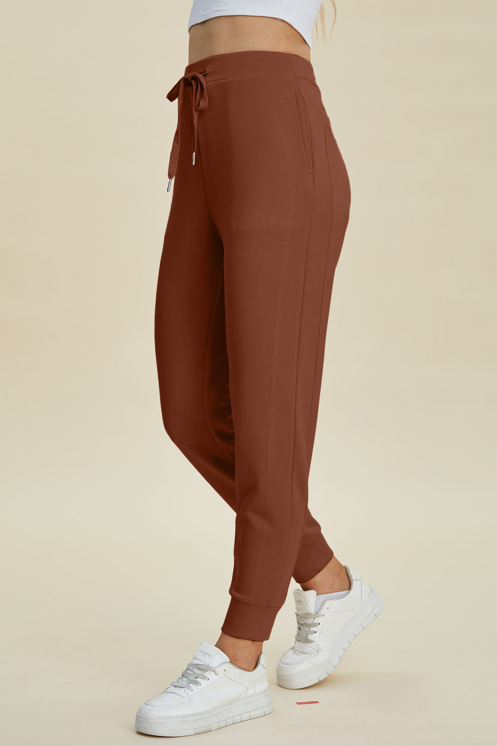 Joggers de cintura alta Basic Bae de tejido Air Scuba con cordón, talla completa