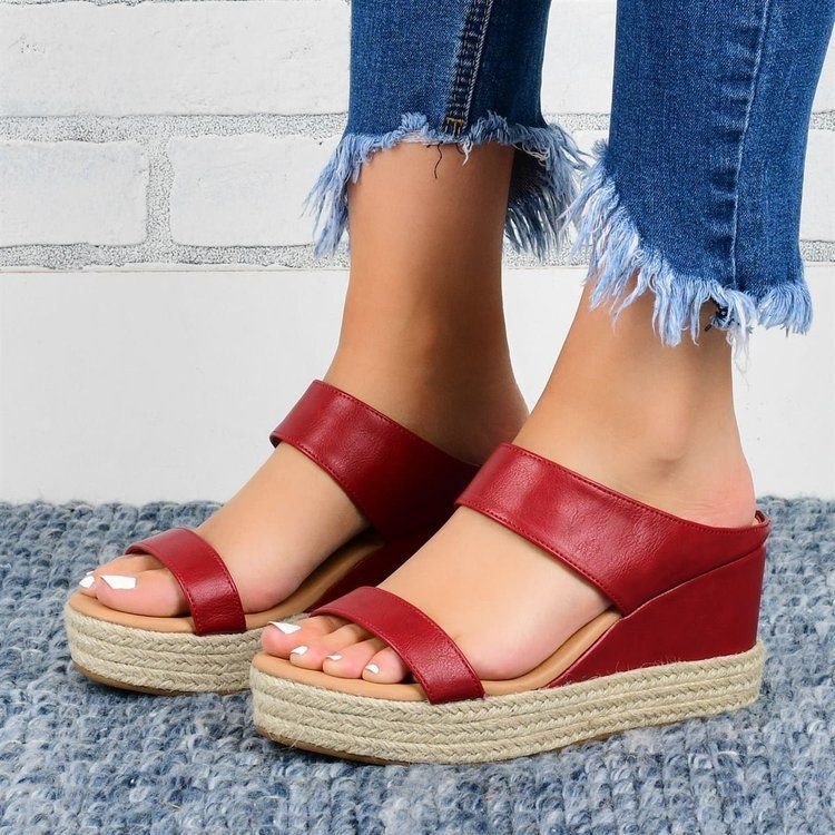 European And American Wedge Slippers Hemp Rope Ladies Casual Flat Sandals
