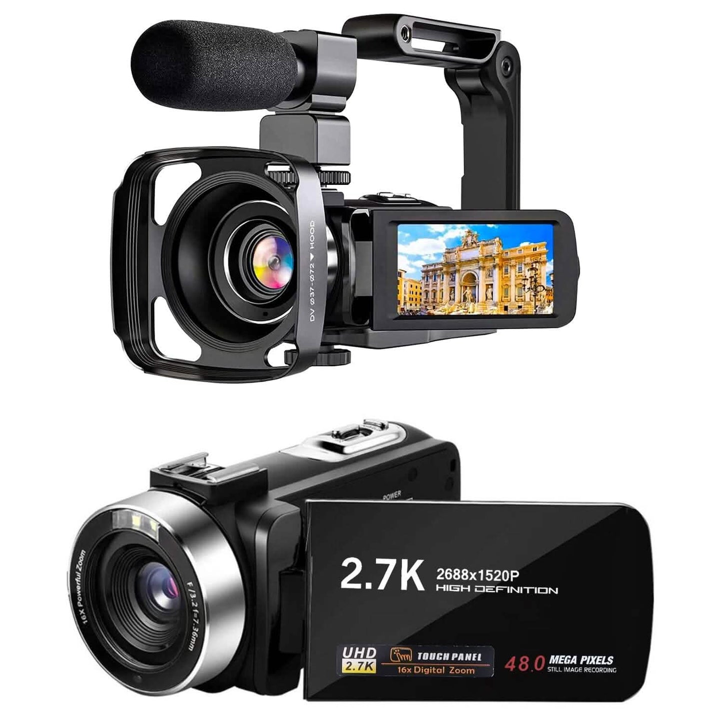 2.7K Camcorder 42MP 18x Zoom Digital Video Camera with 270° Rotating IPS Screen