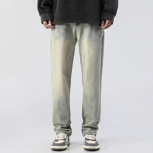 Vaqueros Slim Rectos Lavados y Desgastados de Moda para Hombre