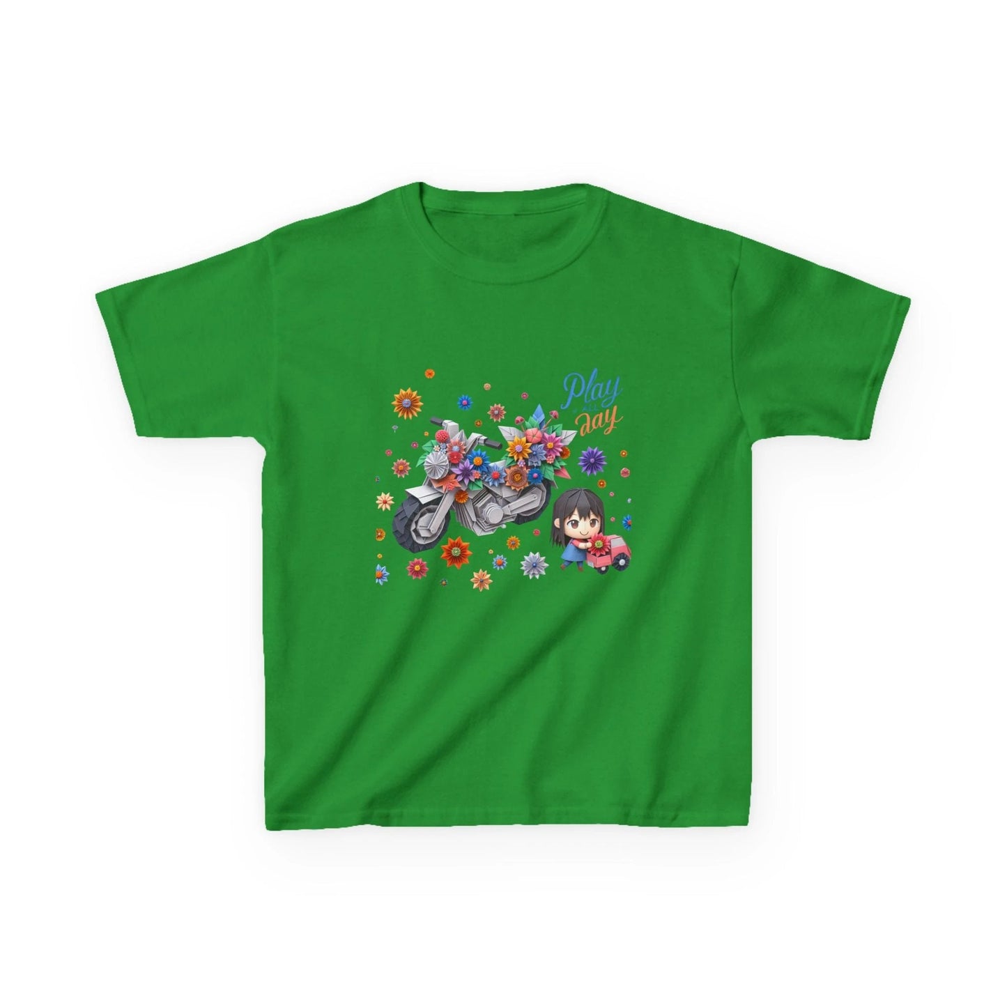 Play all Day Motorcycle Tee - Fun Floral Design for Young Adventurers