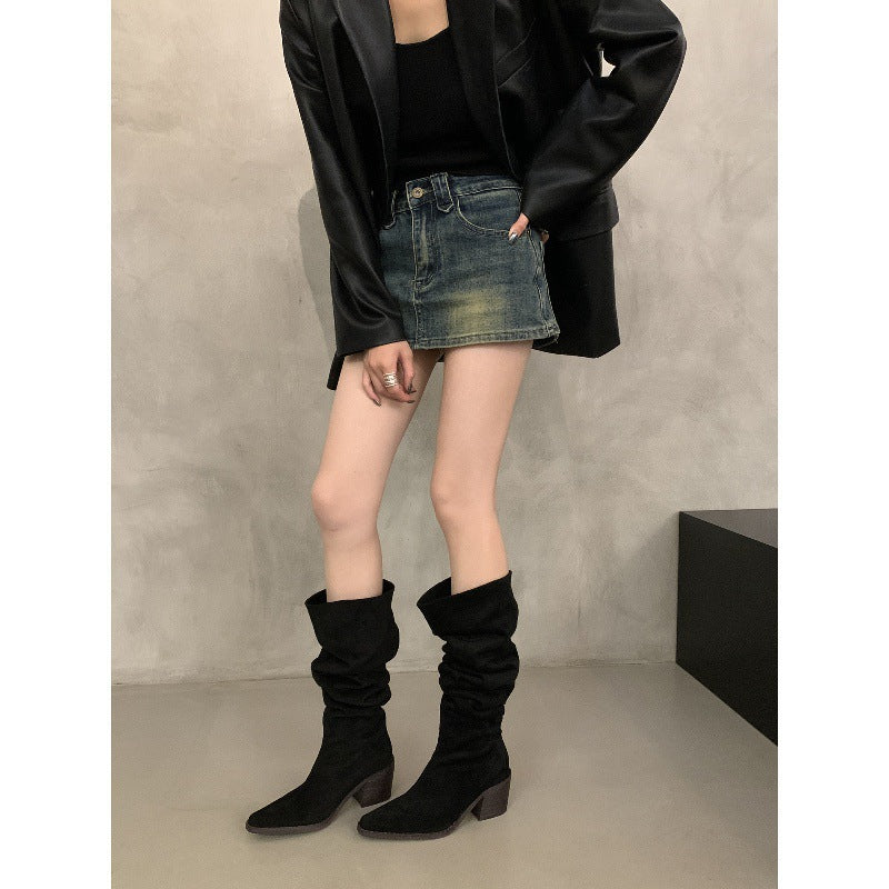 New Velvet-lined Pointed-toe Knee-high Equestrian Boots
