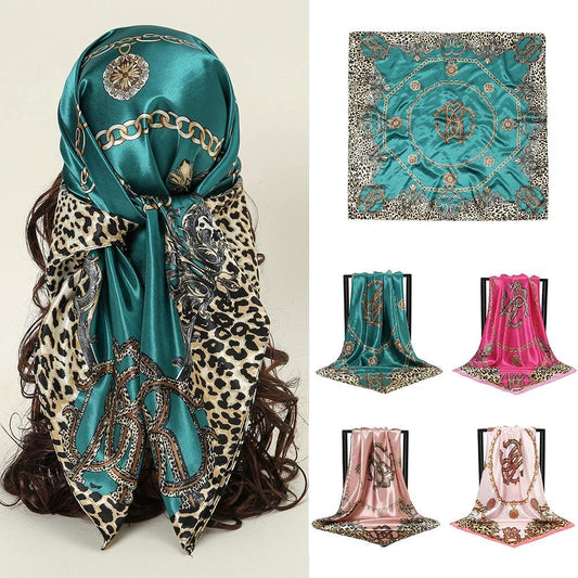Leopard-print Chain Decorative Satin Scarf