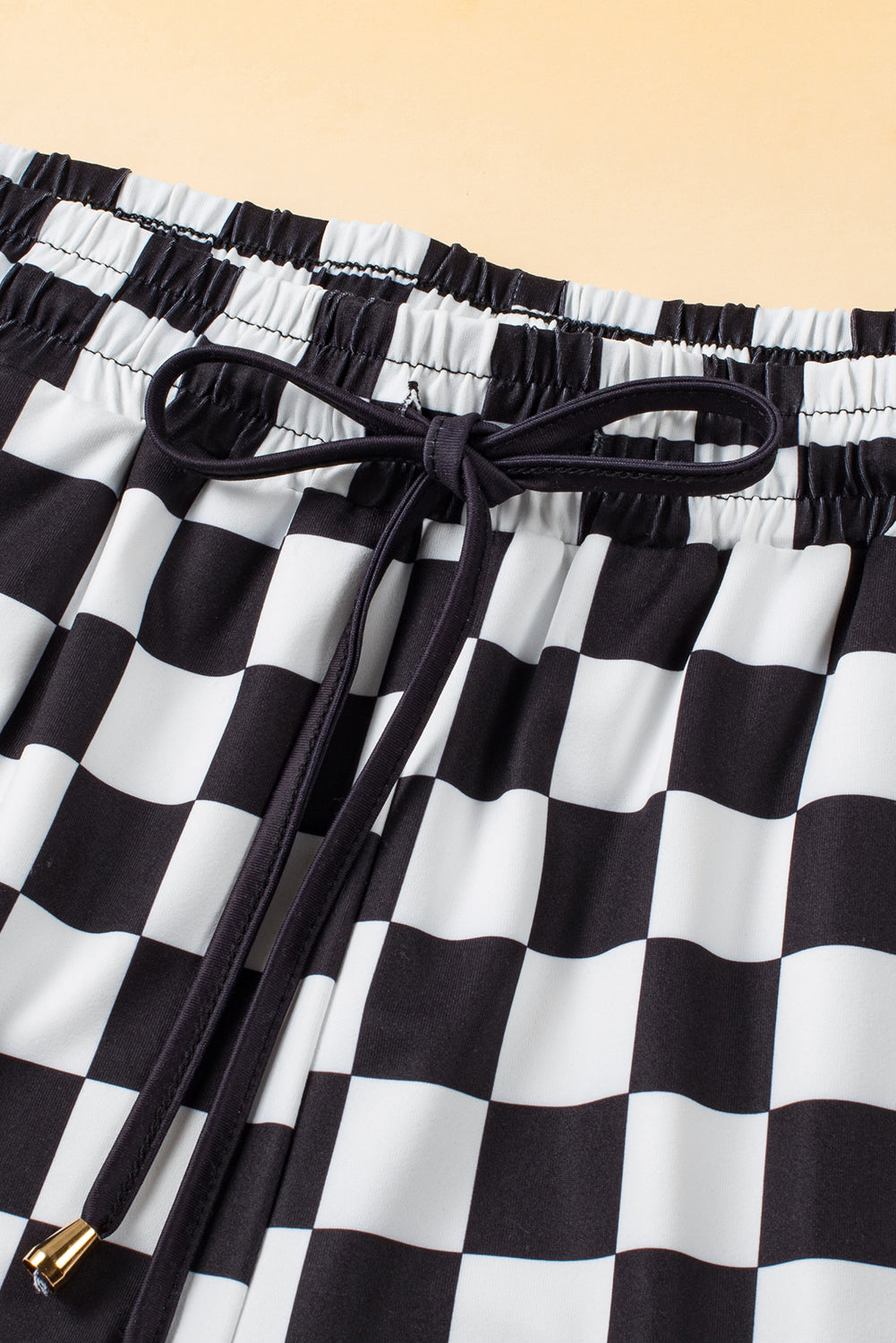 Pantalones cortos casuales a cuadros negros con cordón y cintura elástica